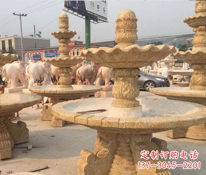 聊城晚霞红多层大型石雕喷泉