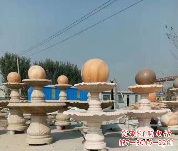 聊城晚霞红多层风水球喷泉石雕