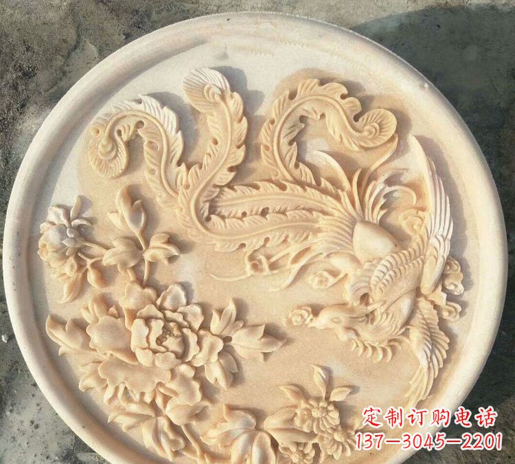 聊城晚霞红凤凰牡丹石浮雕