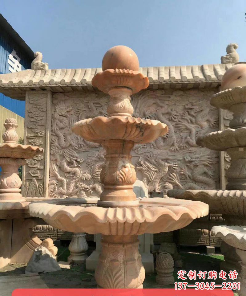 聊城晚霞红风水球石雕喷泉