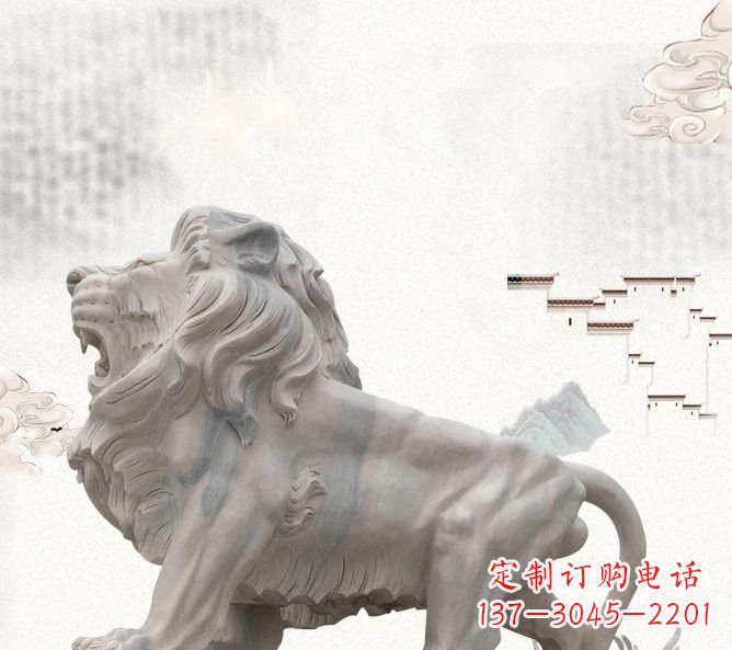 聊城晚霞红公园动物仿真狮子石雕
