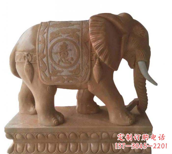 聊城晚霞红吉祥如意大象石雕 (2)