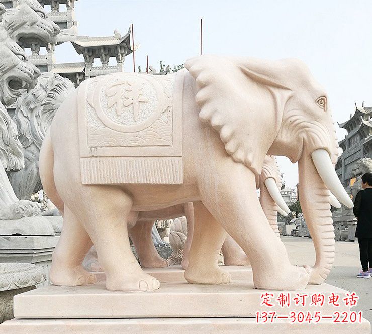 聊城晚霞红吉祥如意大象石雕