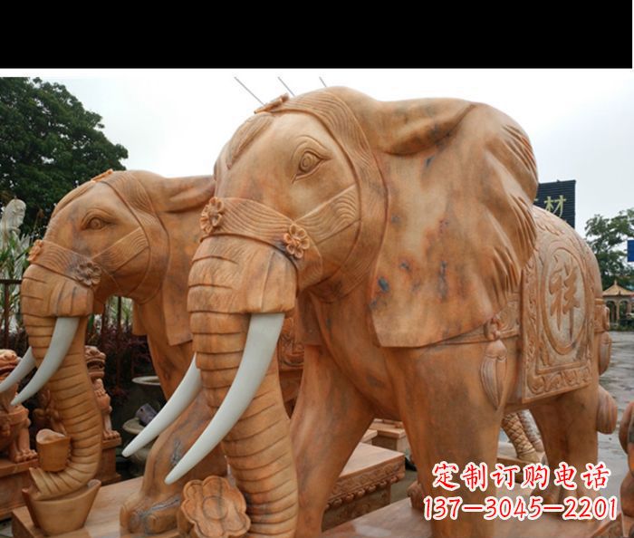 聊城晚霞红吉祥如意门口镇宅招财大象石雕 (3)