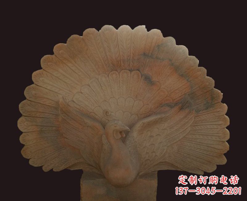 聊城晚霞红开屏孔雀石雕