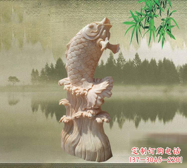 聊城晚霞红鲤鱼石雕
