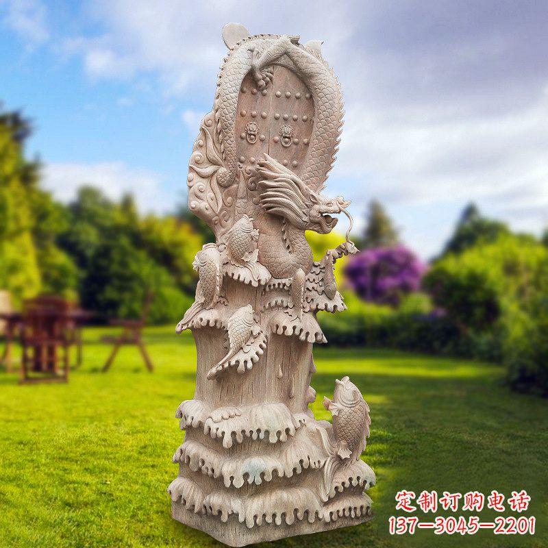聊城晚霞红鲤鱼跃龙门景观石雕