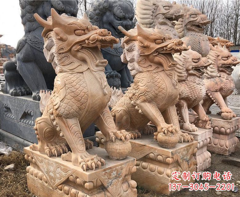 聊城晚霞红麒麟石雕 (2)