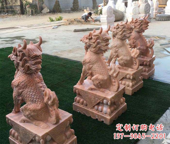 聊城晚霞红麒麟招财镇宅石雕