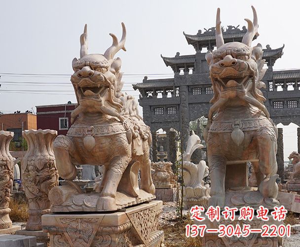 聊城晚霞红瑞兽麒麟石雕 (2)