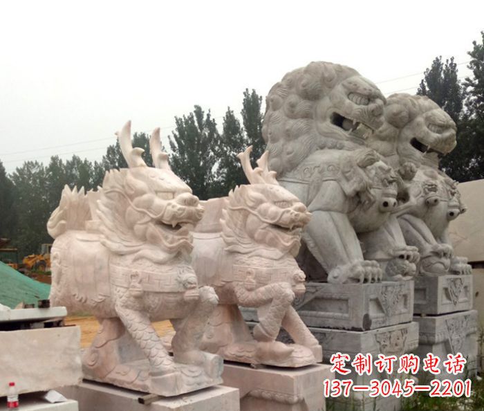 聊城晚霞红瑞兽麒麟石雕