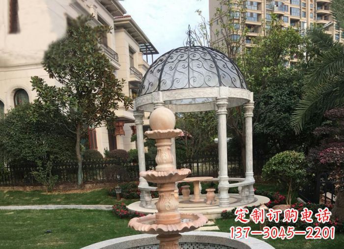 聊城晚霞红三层风水球喷泉小区石雕