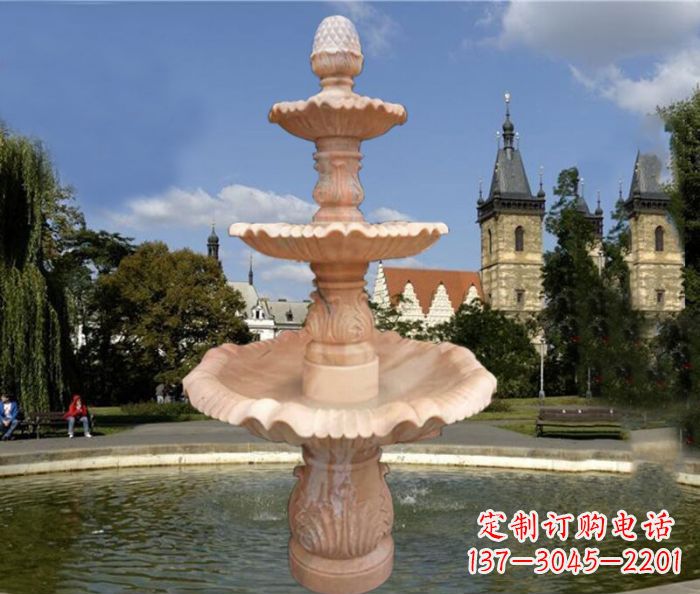 聊城晚霞红三层喷泉广场石雕