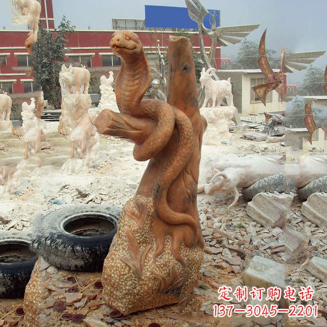 聊城晚霞红蛇石雕-12生肖动物雕塑