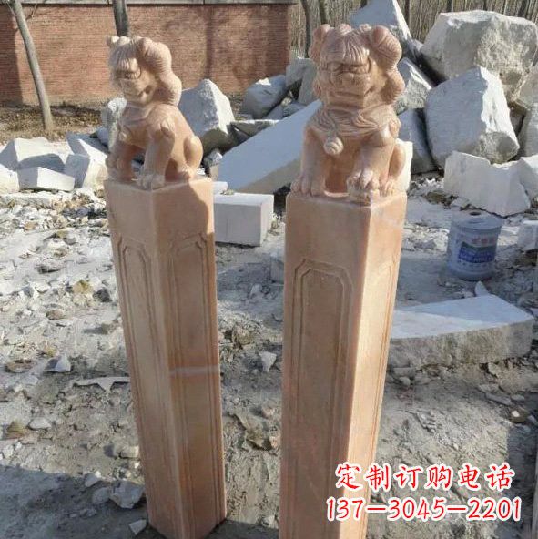 聊城晚霞红狮子拴马桩