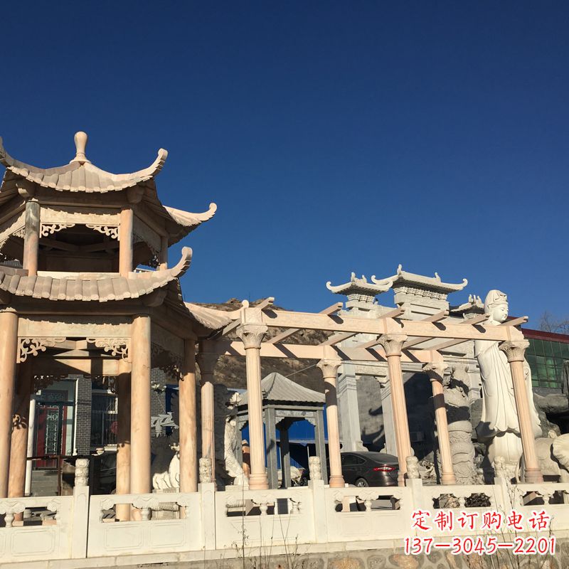 聊城晚霞红石雕凉亭花架