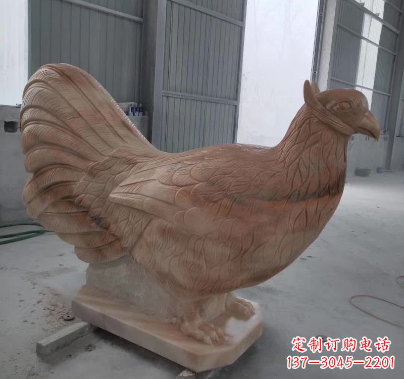聊城晚霞红石雕母鸡