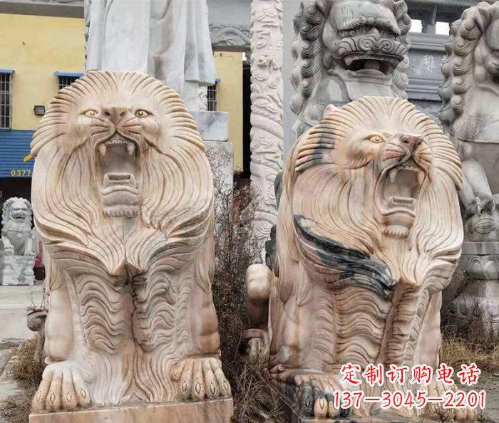 聊城晚霞红石雕欧式石狮子