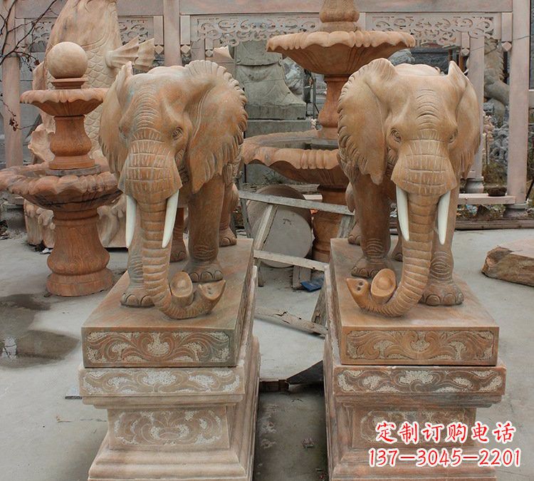 聊城晚霞红石雕元宝大象