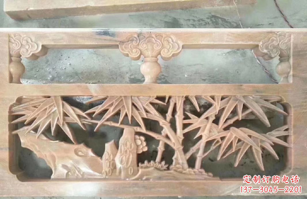 聊城晚霞红石浮雕栏板户外摆件园林景观雕塑