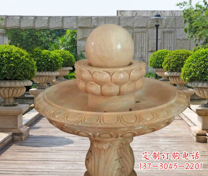 聊城晚霞红双层风水球公园喷泉石雕 (2)