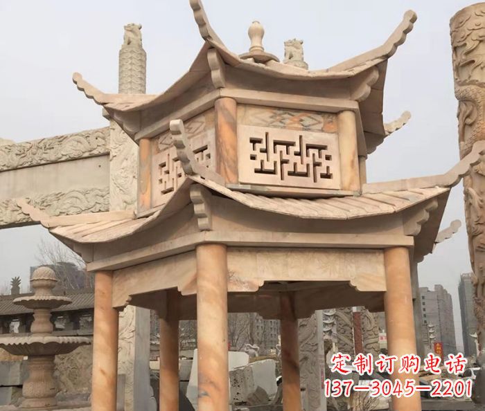 聊城晚霞红双层石雕凉亭