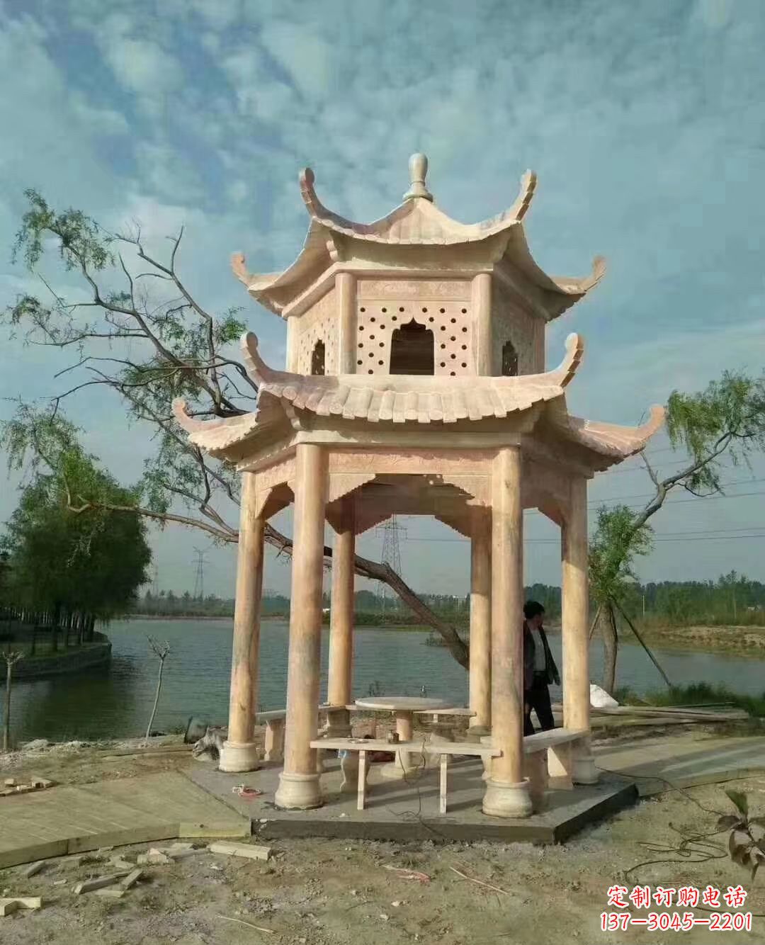 聊城晚霞红双层石凉亭 (2)