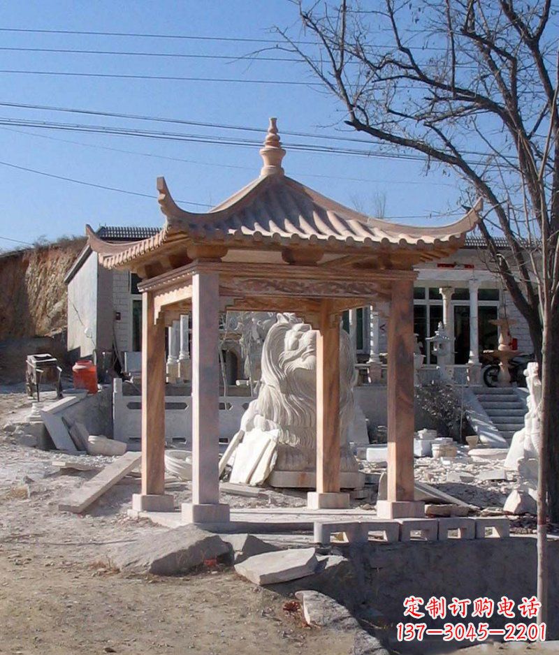 聊城晚霞红四角凉亭景观石雕