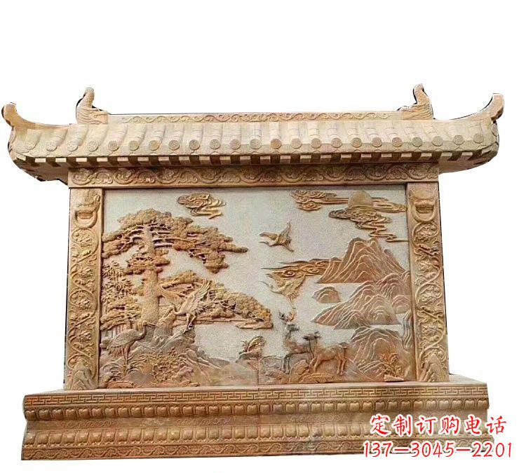 聊城晚霞红松鹤延年浮雕影壁