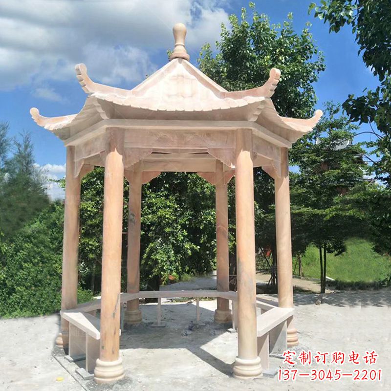 聊城晚霞红庭院石凉亭