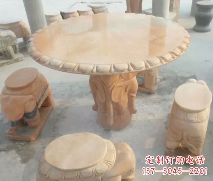 聊城晚霞红小象桌凳别墅石雕 (2)