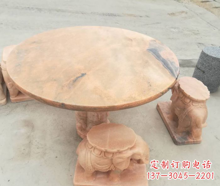 聊城晚霞红小象桌凳别墅石雕 (4)