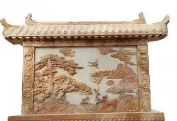 聊城晚霞红松鹤延年浮雕影壁