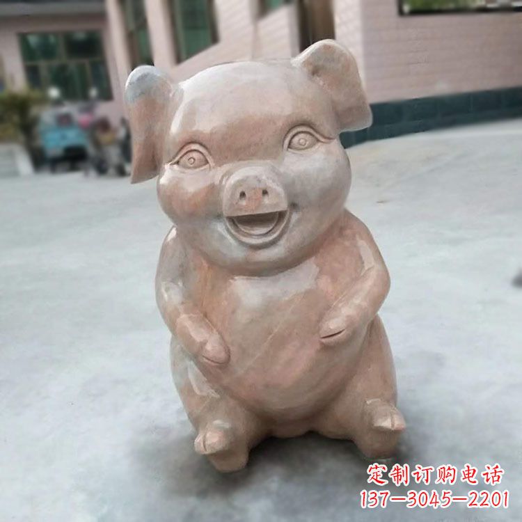 聊城喜庆的石雕猪-晚霞红大理石生肖动物雕塑