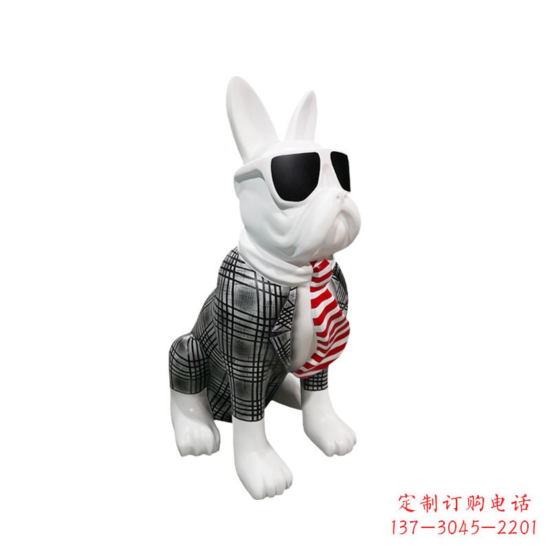 聊城系领带戴墨镜的狗雕塑,商场超市美陈斗牛犬摆件