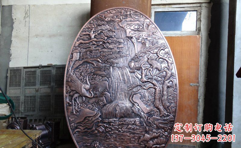 聊城仙鹤松林瀑布古代园林景观铜浮雕