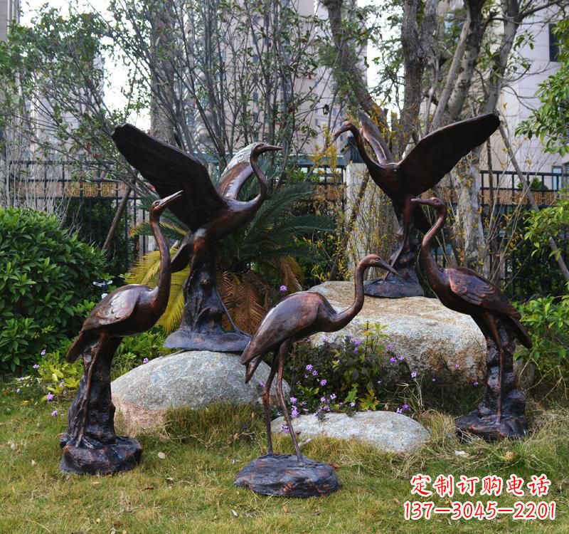 聊城仙鹤铜雕塑 (2)