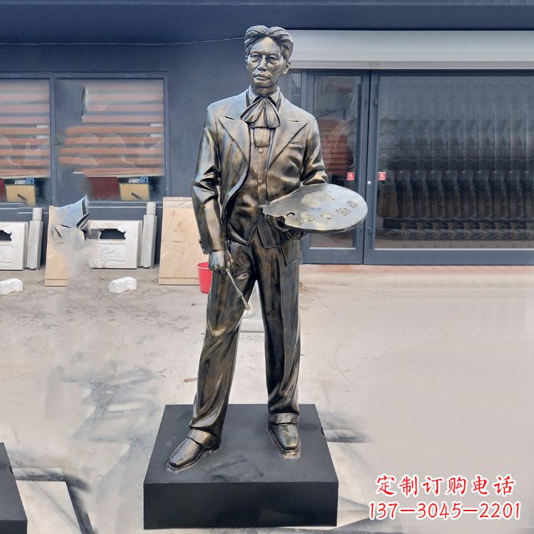 聊城现代画家徐悲鸿雕塑-玻璃钢仿铜名人雕像