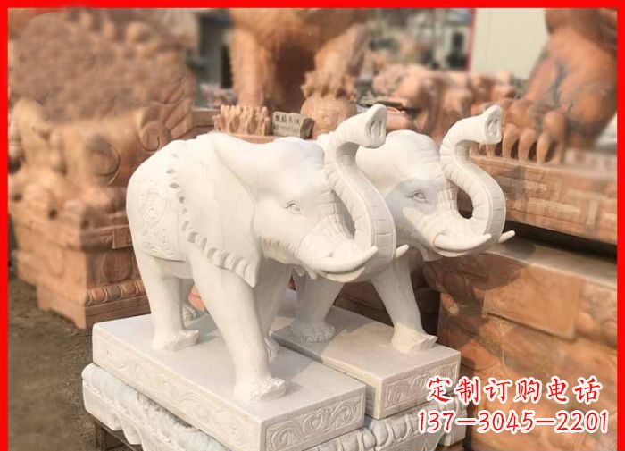聊城象鼻朝天的大象汉白玉招财石雕