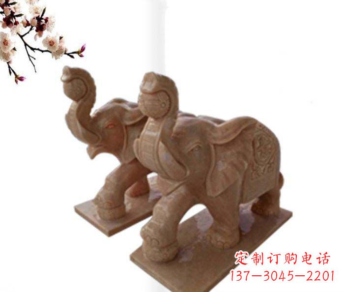 聊城象鼻朝天的大象晚霞红招财石雕