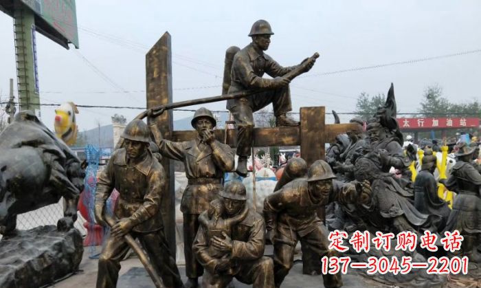 聊城消防战士人物铜雕