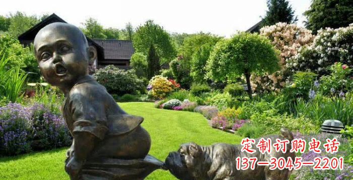 聊城小狗叼小孩裤子童趣铜雕