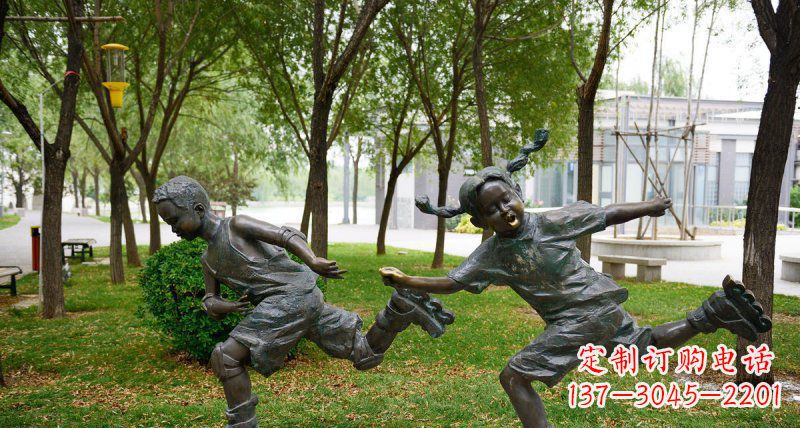 聊城小孩人物玩轮滑铜雕