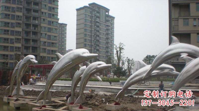 聊城小区不锈钢跳跃海豚雕塑