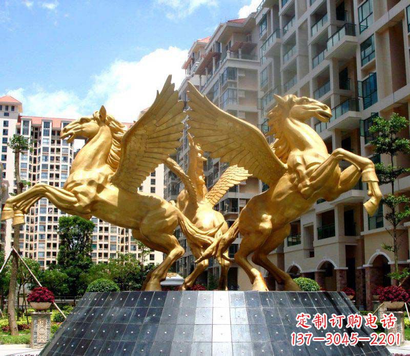聊城小区飞马三匹马景观铜雕