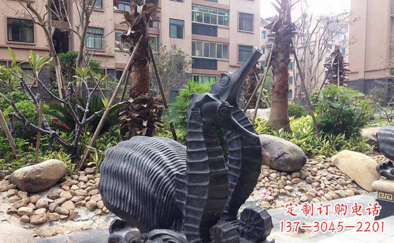 聊城小区海马动物玻璃钢仿铜雕塑