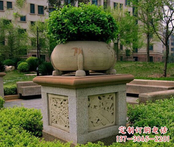 聊城小区景观大理石花盆石雕 (3)
