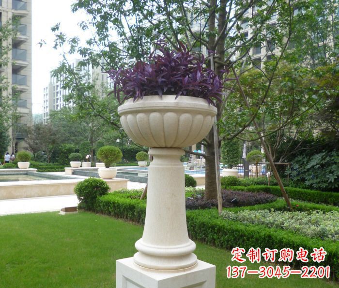 聊城小区景观汉白玉花盆石雕 (2)