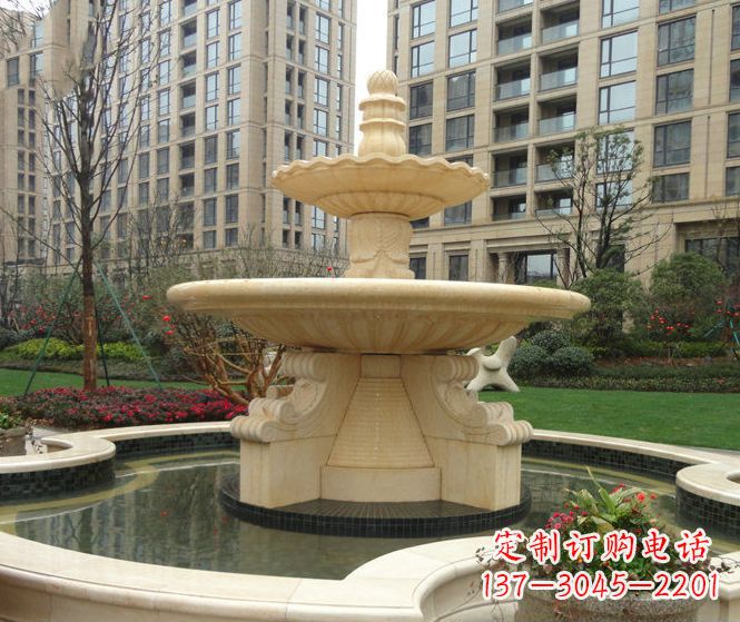聊城小区景观晚霞红多层喷泉石雕 (3)