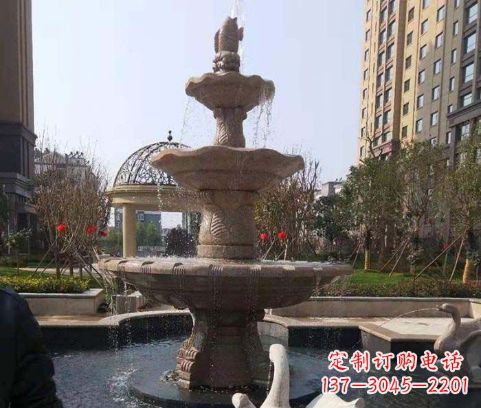 聊城小区景观晚霞红鲤鱼石雕喷泉